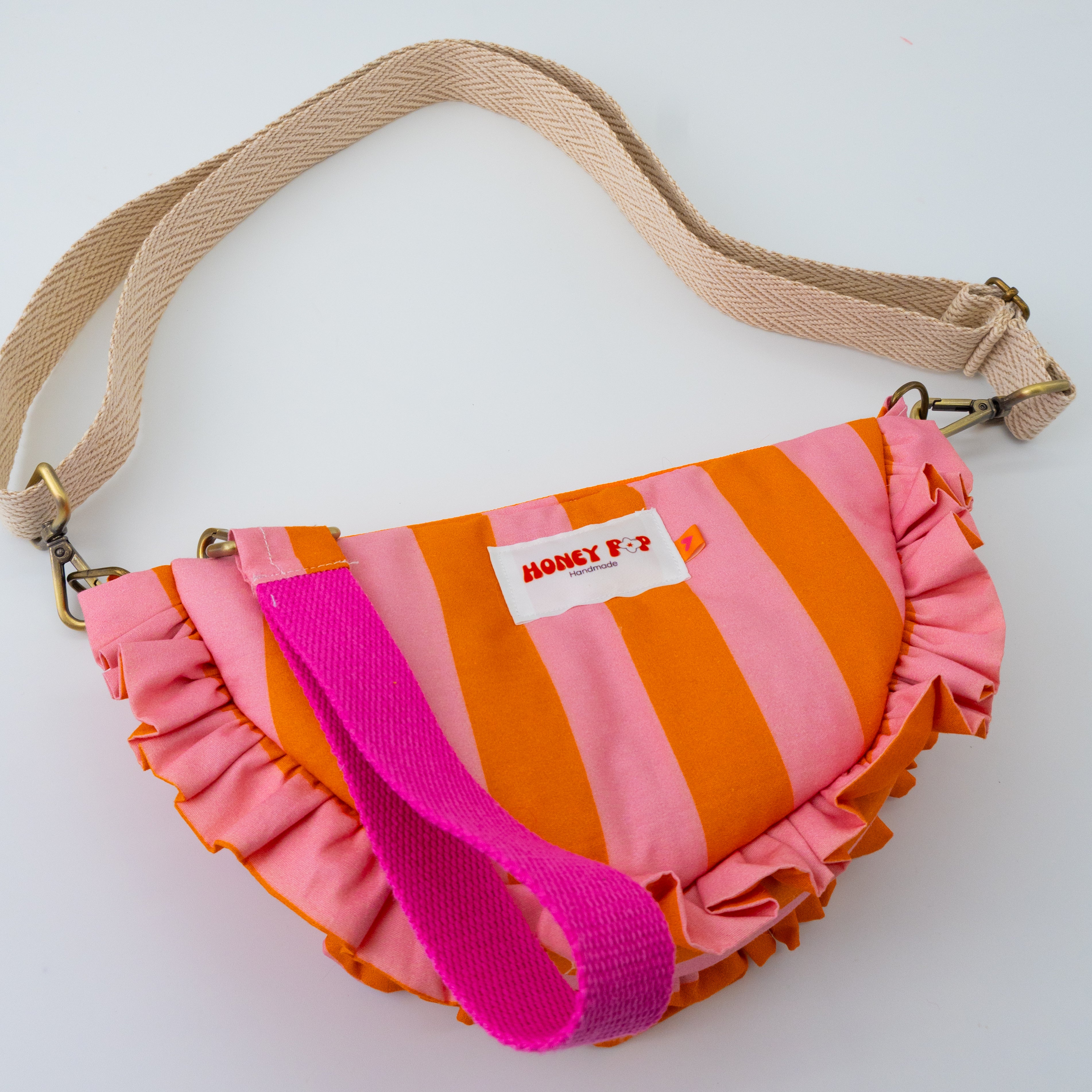 Mala Pipinha Riscas Laranja e rosa