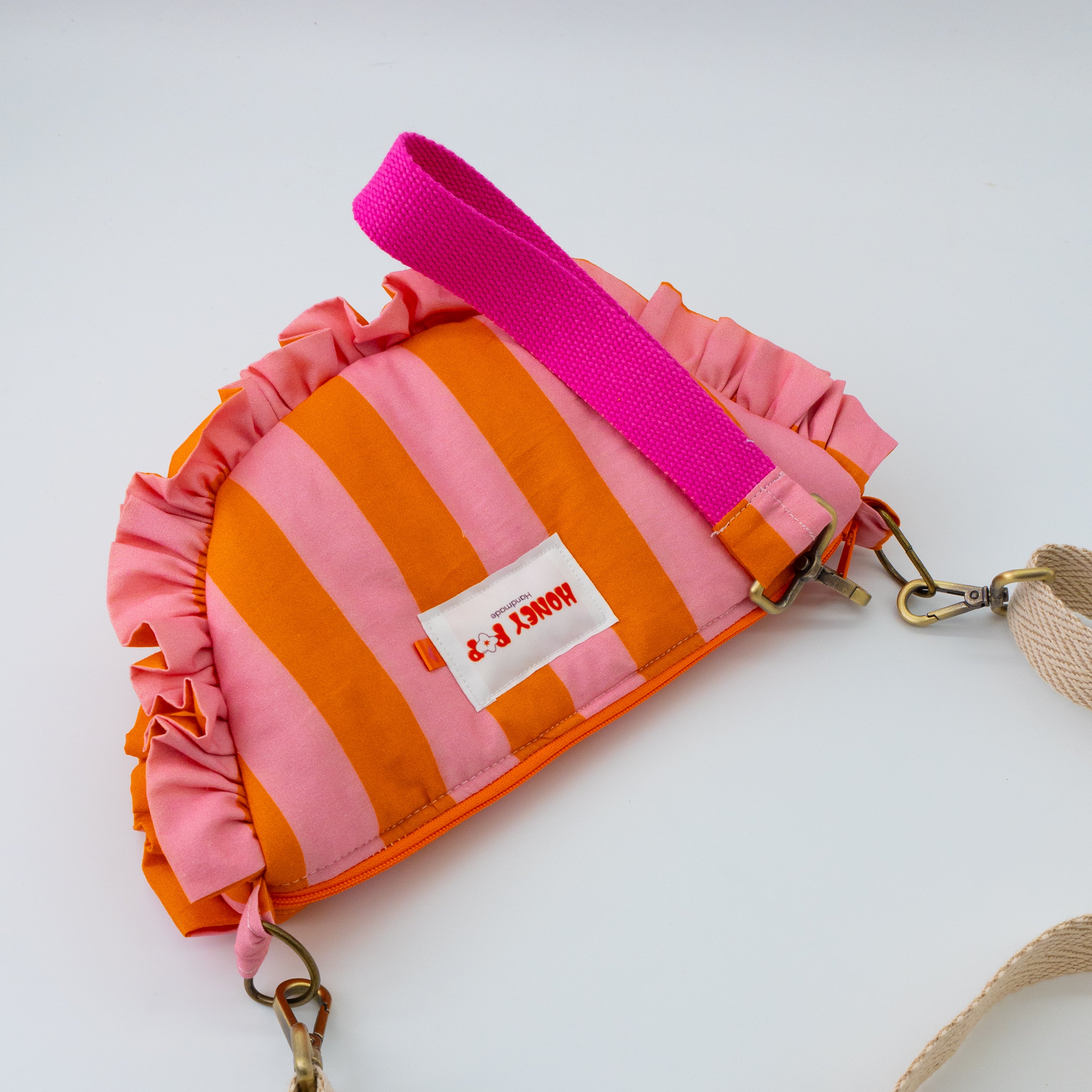 Mala Pipinha Riscas Laranja e rosa
