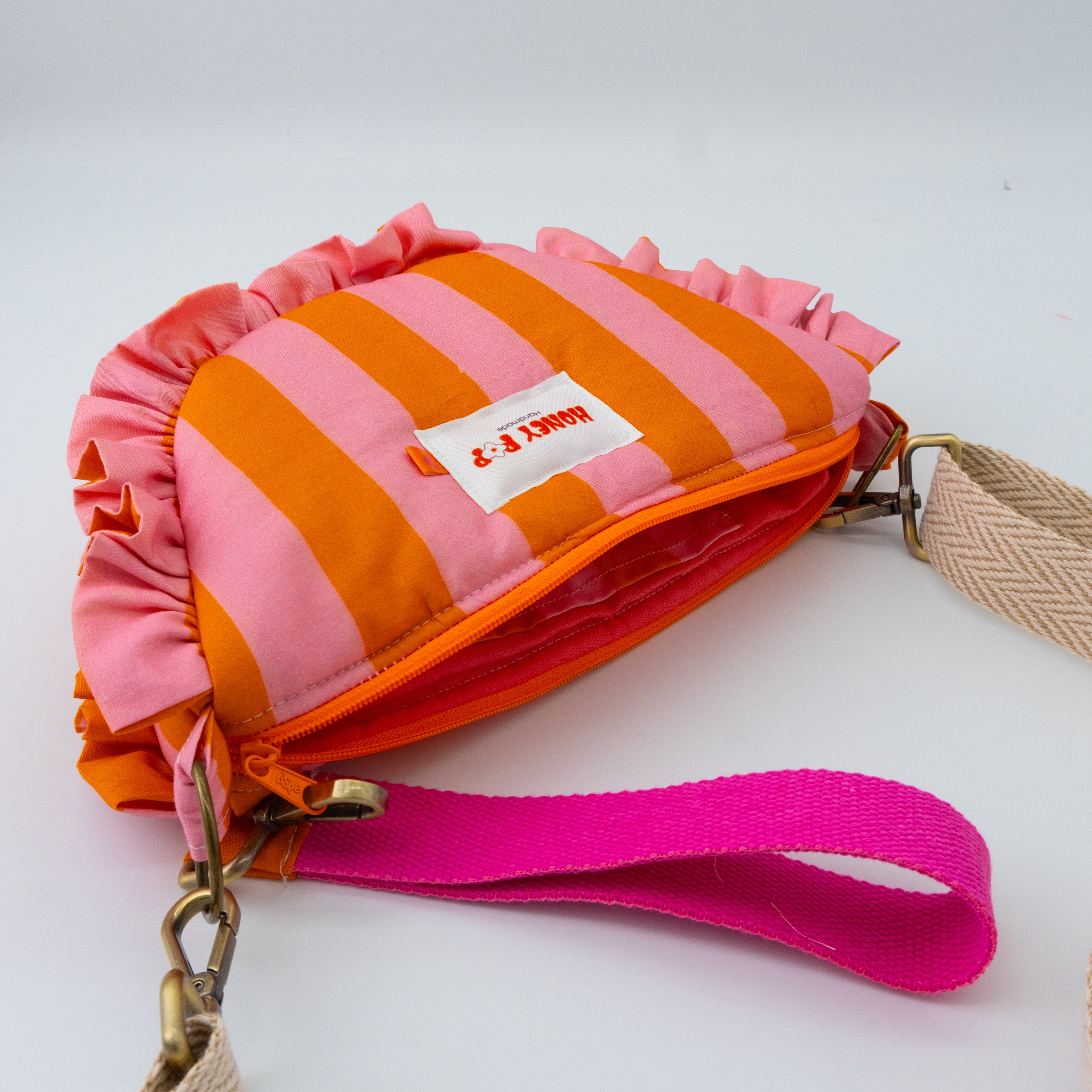 Mala Pipinha Riscas Laranja e rosa